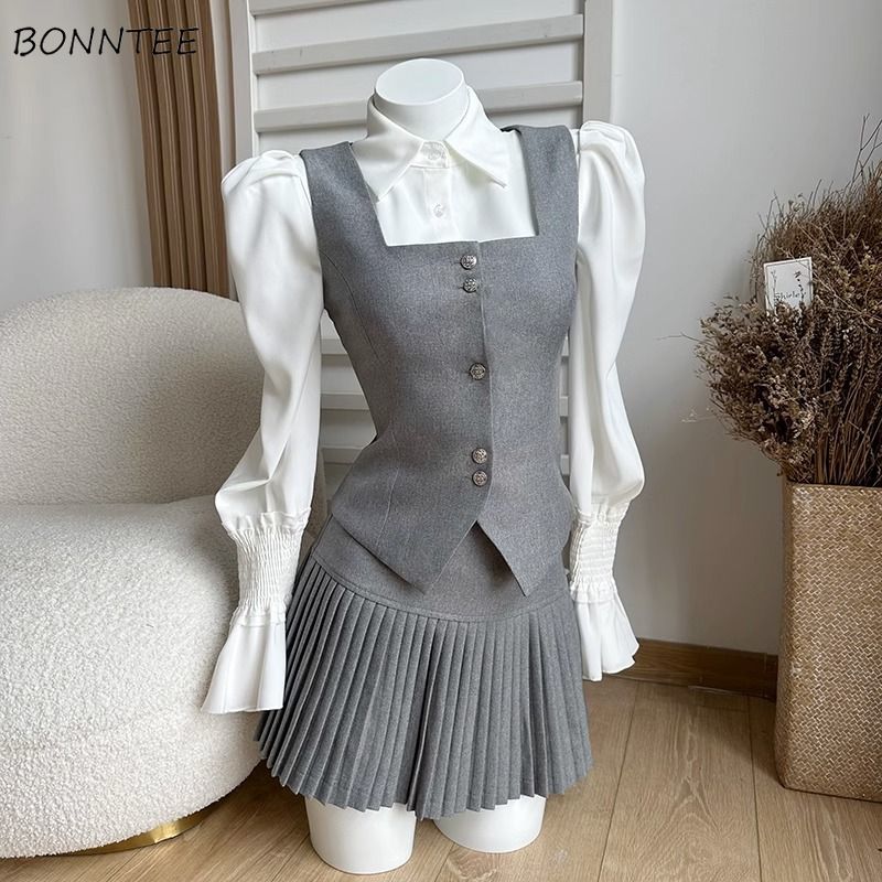 Shirt Camp Collar - Women Sets Preppy Style Chic Square