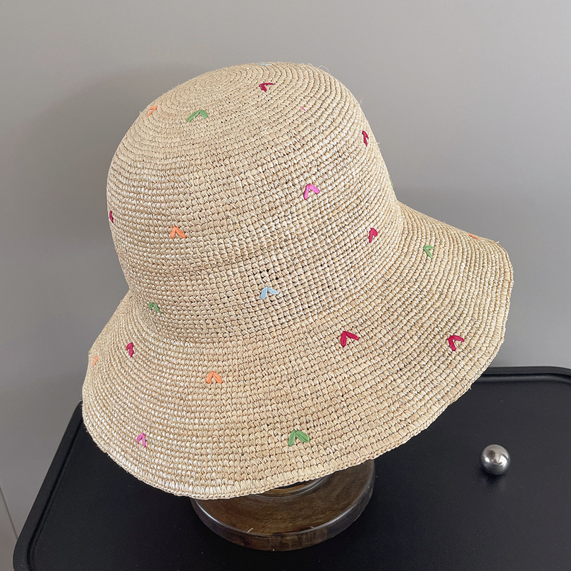 Women Embroidery Heart Raffia  - Bucket Hat Straw 评论和价格