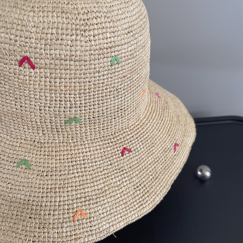Women Embroidery Heart Raffia  - Bucket Hat Straw 评论和价格