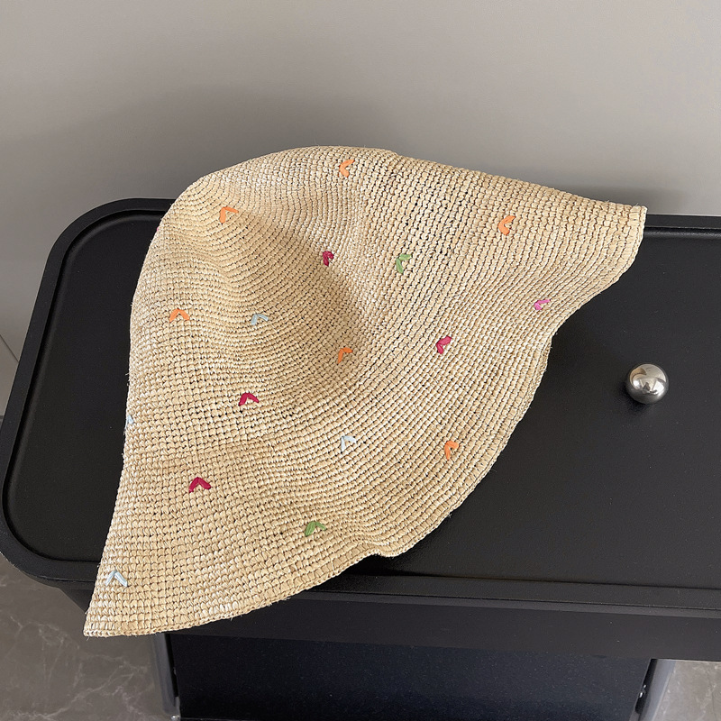 Women Embroidery Heart Raffia  - Bucket Hat Straw 评论和价格