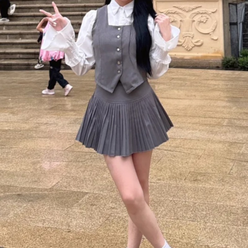 Women Sets Preppy Style Chic S - Shirt Camp Collar 评论和价格